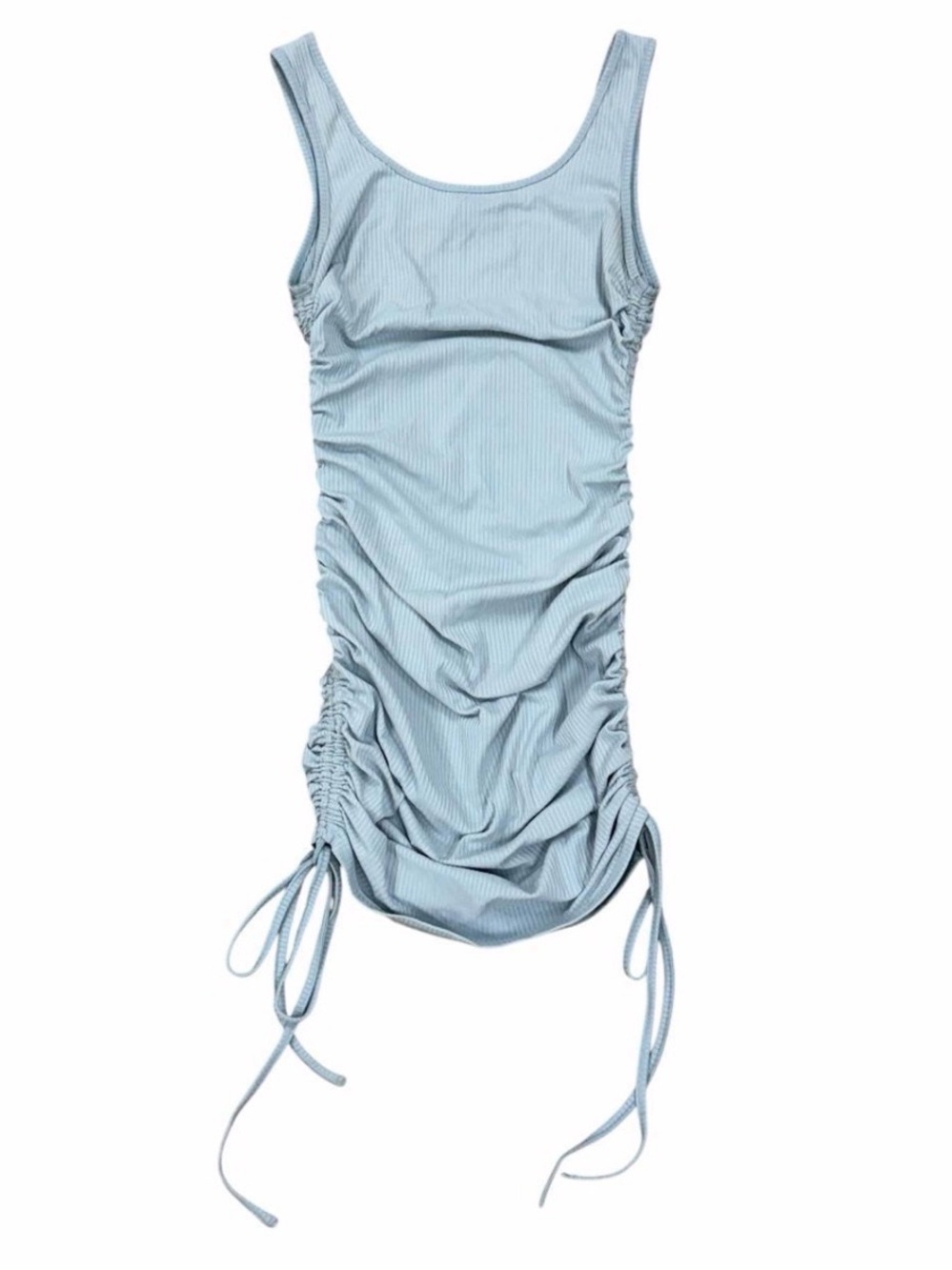 Baby Blue Ribbed Synched Mini Tank Dress